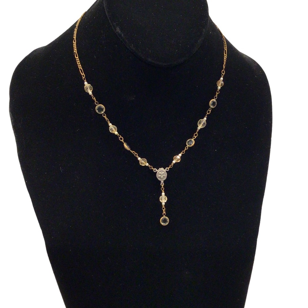 KERRI LINDEN Gold Tone & Crystal Drop Chain Necklace